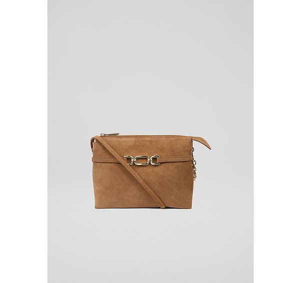 l.k. bennett Cleo Tan Suede Slouch Oloid Snaffle Clutch Bag
