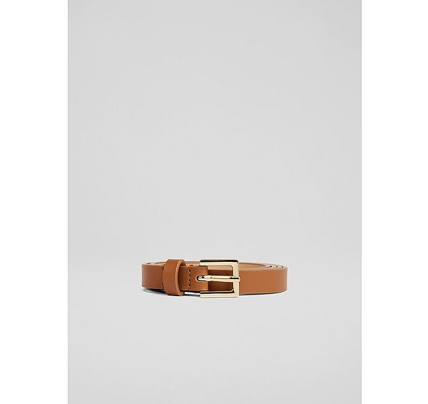 l.k. bennett Clover Brown Leather Square Buckle Belt