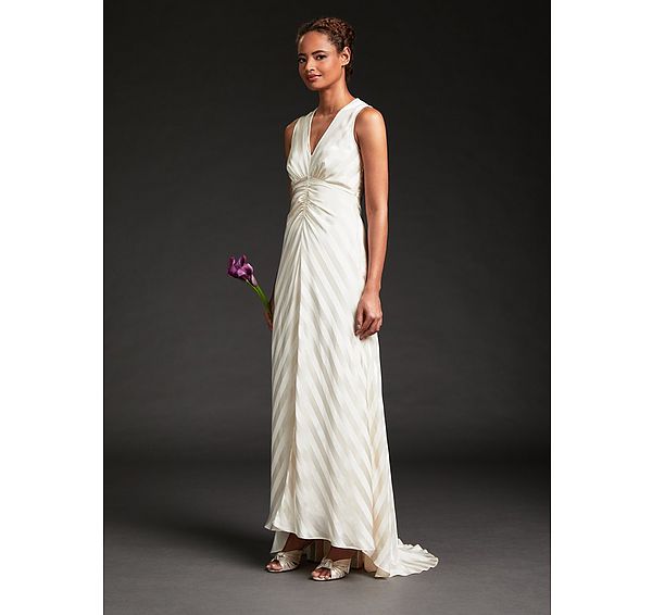 l.k. bennett Colette Cream Silk Chevron Stripe Long Wedding Dress