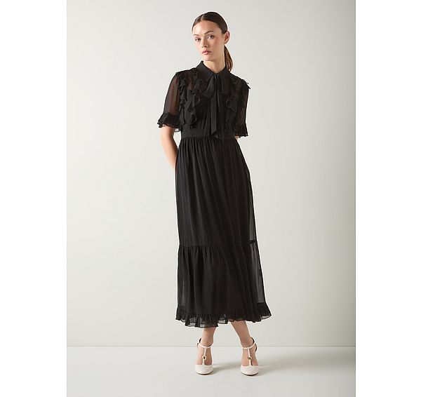 l.k. bennett Corissa Black Viscose Frill Detail Chiffon Shirt dress