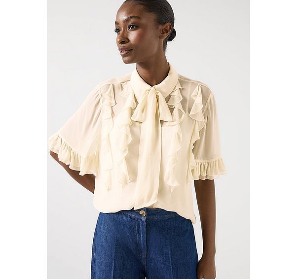 l.k. bennett Corissa Ivory Viscose Frill Detail Chiffon Shirt