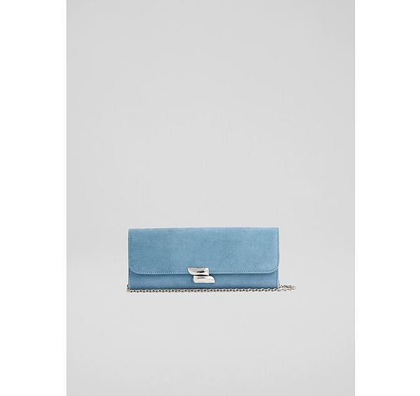 l.k. bennett Daisy Powder Blue Suede Curve Flap Clutch Bag