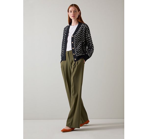 l.k. bennett Dakota Black Birch Zig Zag Print Cotton Loop Cardigan