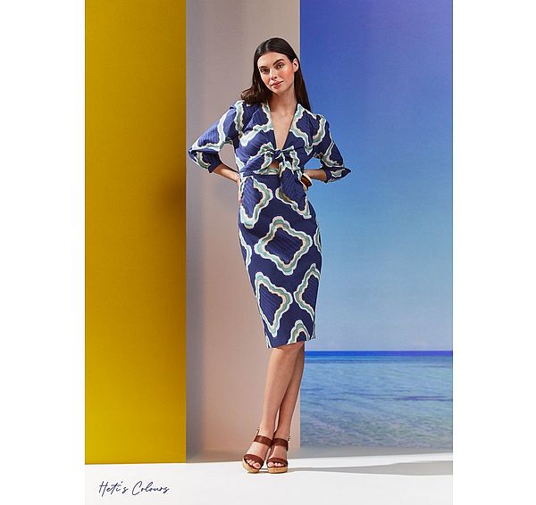 l.k. bennett Daniela Blue Tile Print Organic Cotton-Blend Dress