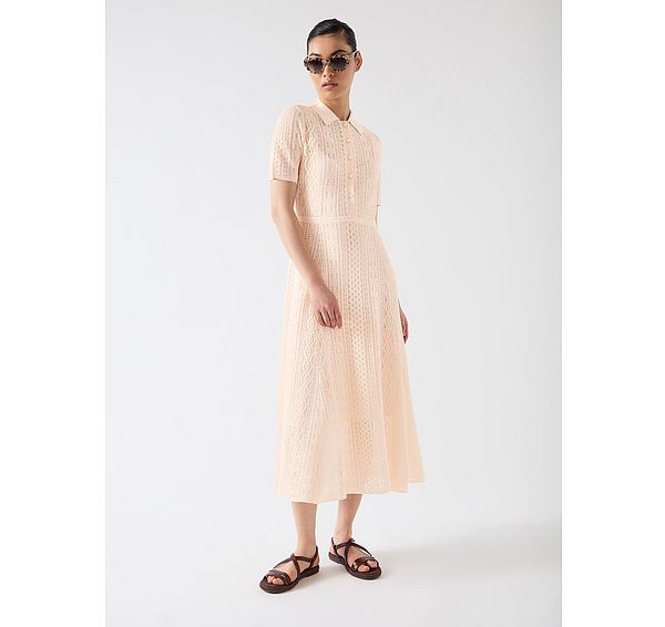 l.k. bennett Dean Pale Soft Pink Viscose Blend Lace Knit Dress