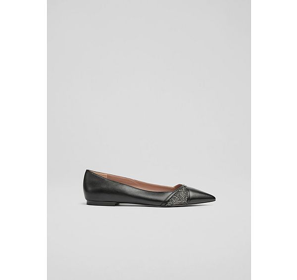 l.k. bennett Diane Leather Crystal Black Detail Pointed Flats