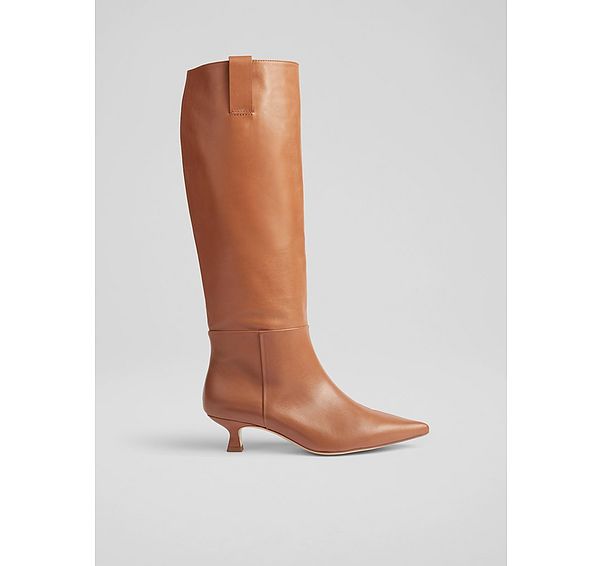 l.k. bennett Eden Tan Leather Western Style Knee-High Boots