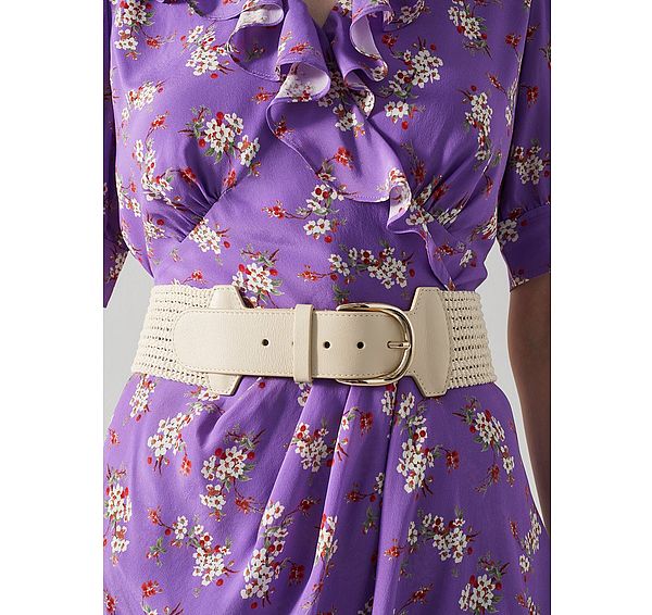 l.k. bennett Eliana Cream Woven Cotton and Leather Wide Belt