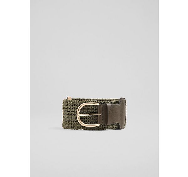 l.k. bennett Eliana Khaki Woven Cotton and Leather Wide Belt