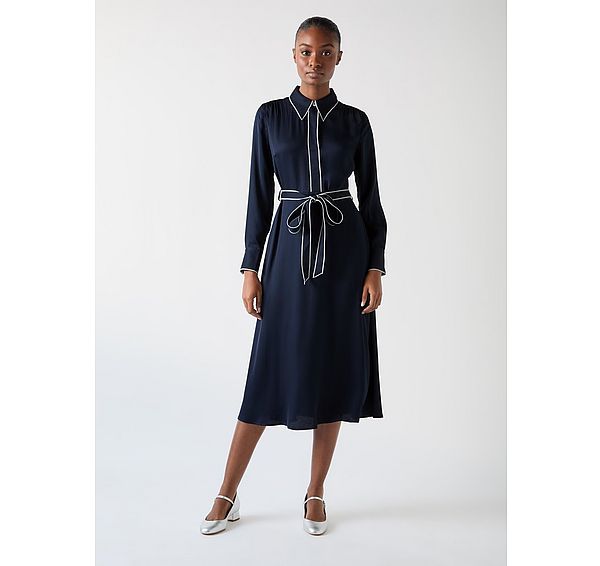 l.k. bennett Elise Treetop Navy Viscose Edge Stitch Detail Shirt Dress