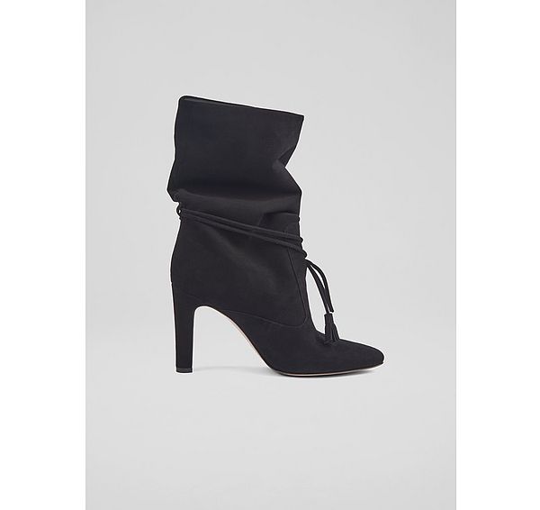 l.k. bennett Eliza Black Tassel Ruched Suede Ankle Boots