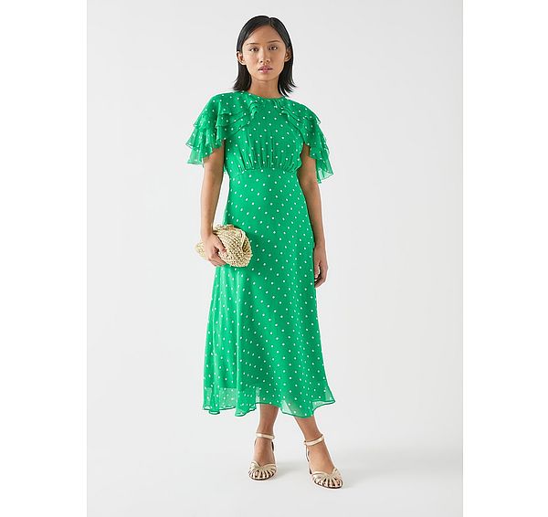 l.k. bennett Ellen Petite Green & Polka Dot Print Dress