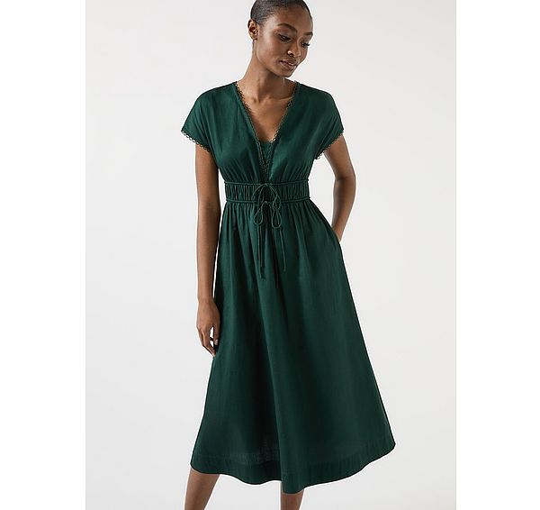 l.k. bennett Emi Pine Grove Cotton Scallop Trim Cotton Tie Detail Dress