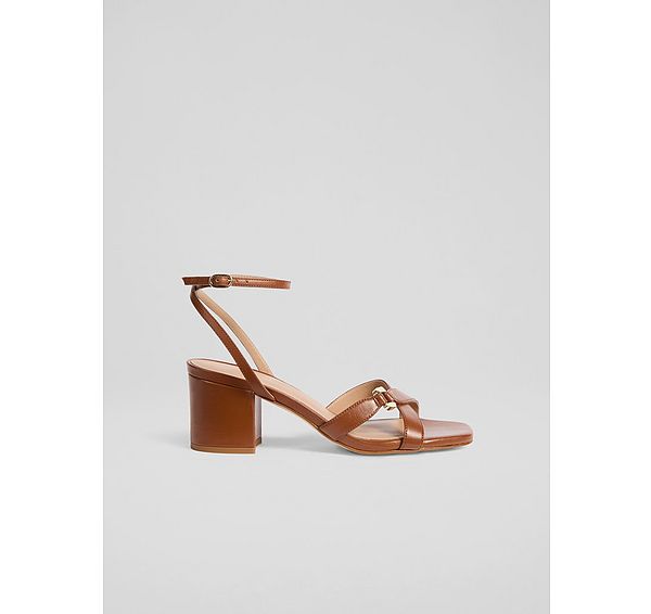 l.k. bennett Ena Tan Leather Oloid Low Block Heel Sandals