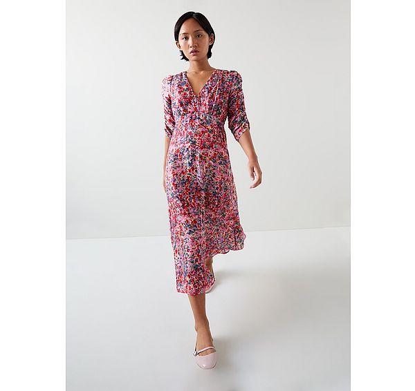 l.k. bennett Erin Petite Pink Multi Watercolour Floral Jacquard Dress