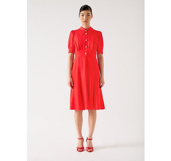 L.k. Bennett Esme Blue Crepe Crystal Button Tea Dress