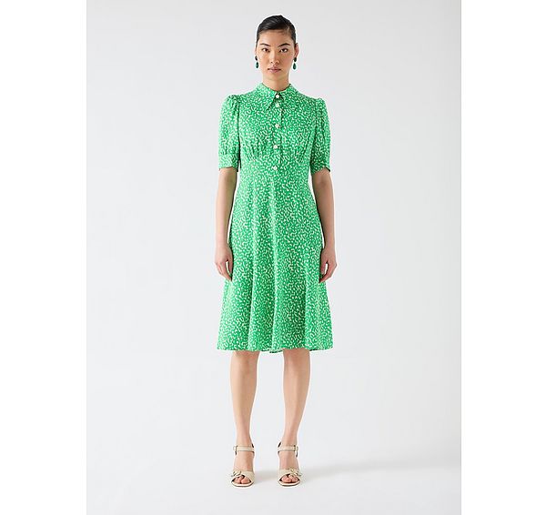 L.k. Bennett Esme Blue Crepe Crystal Button Tea Dress