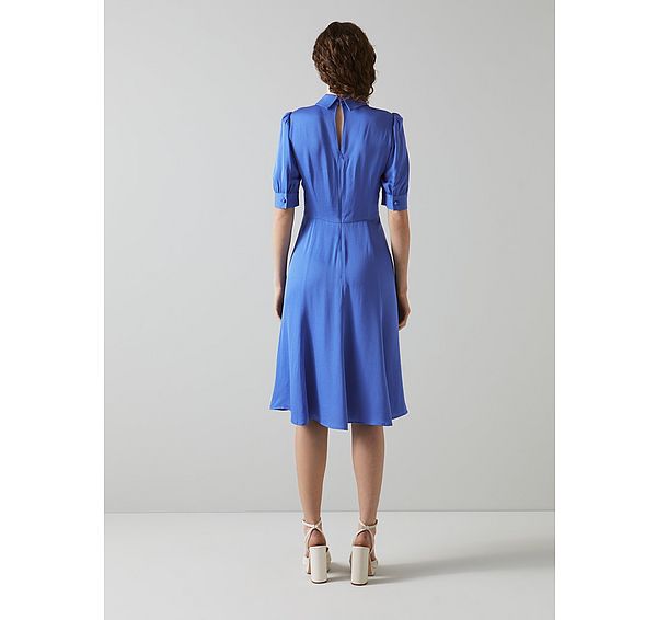 L.k. Bennett Esme Blue Crepe Crystal Button Tea Dress