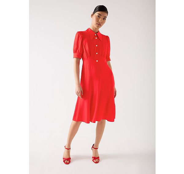 l.k. bennett Esme Scarlett Viscose Satin Crepe Shortsleeve Dress With Pearl Buttons
