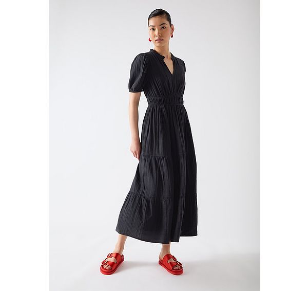 l.k. bennett Felicity Spring Navy Gather Detail Cotton Dress