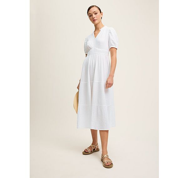 l.k. bennett Felicity White Cotton Gather Detail Cotton Dress