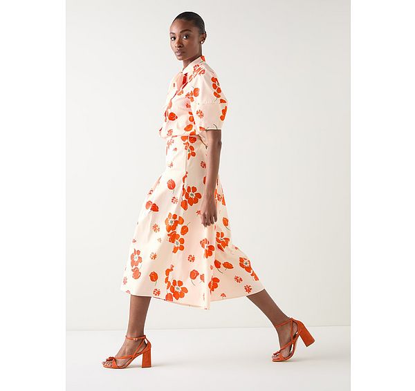 l.k. bennett Flora Ivory & Orange Multi Cotton Pleat Block Floral Sateen Culottes