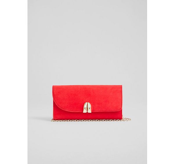 L.k. Bennett Florence Aurora Red Suede Long Clasp Clutch Bag