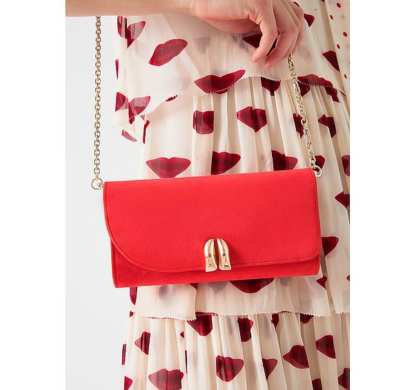 l.k. bennett Florence Aurora Red Suede Long Clasp Clutch Bag