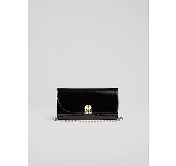 l.k. bennett Florence Black Patent Curve Flap Clutch Bag