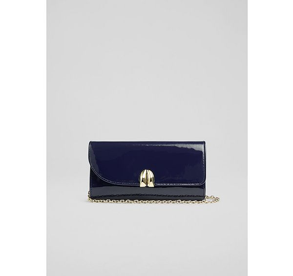 l.k. bennett Florence Navy Patent Curve Flap Clutch Bag