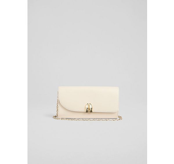 l.k. bennett Florence Neutral Nappa Leather Curve Flap Clutch Bag