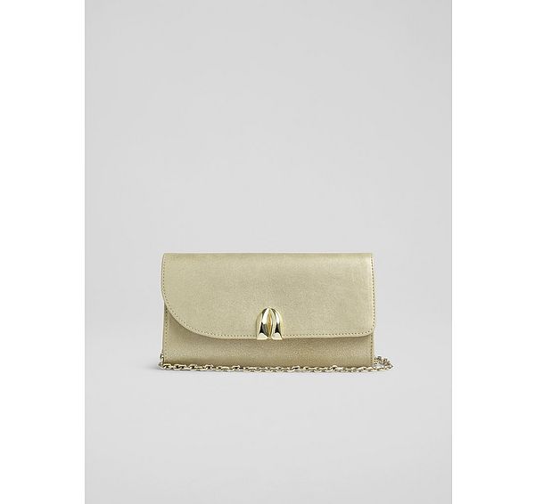 l.k. bennett Florence Soft Gold Suede Curve Flap Clutch Bag