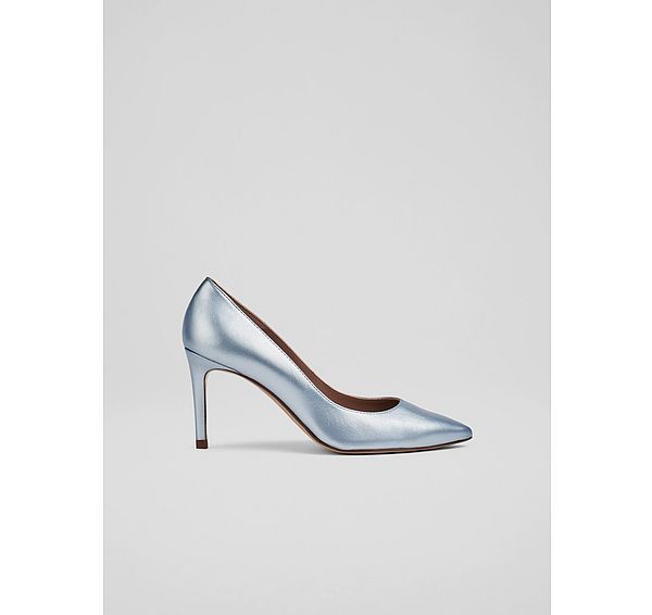 l.k. bennett Floret Ice Blue Metallic Leather Pointed Toe Courts