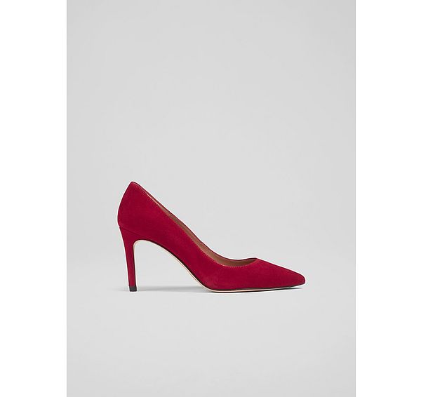 l.k. bennett Floret Red Dahlia Suede Pointed Toe Courts