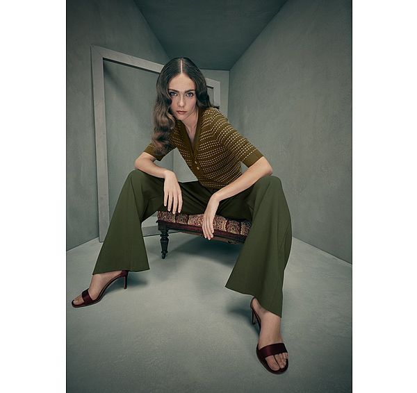 l.k. bennett Fran Green Fringed Contrast Ottoman Top