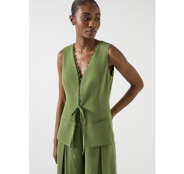l.k. bennett Frances Green Scallop Detail Waistcoat with TENCEL™ Lyocell