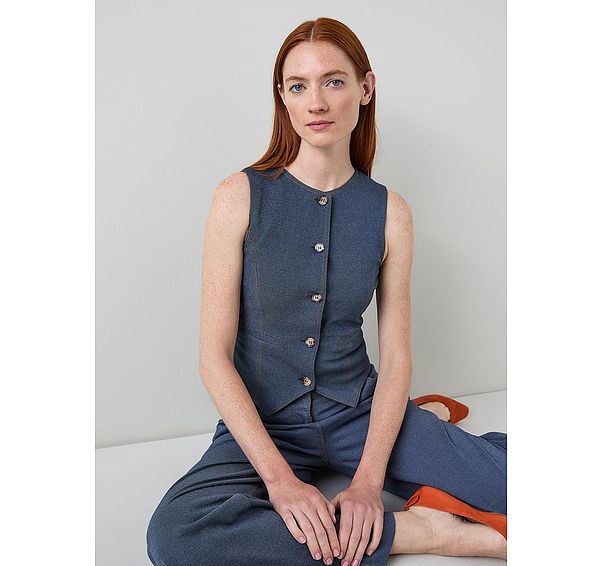 l.k. bennett Freya Midnight Stretch Ponte Denim Cotton Waistcoat