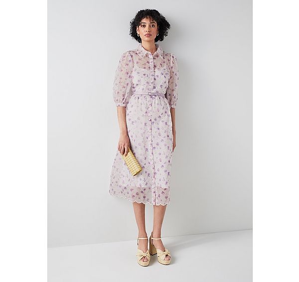 l.k. bennett Frink White and Purple Weavers Print Silk Organza Dress