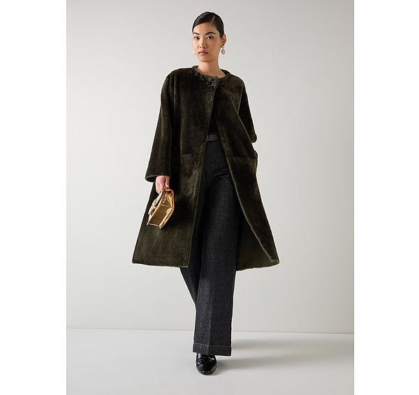 l.k. bennett Gil Olive Green Leather Premium Sheepskin Coat