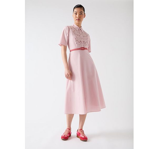 l.k. bennett Grace Soft Pink Cotton Embroidered Lace Panel Bib Dress