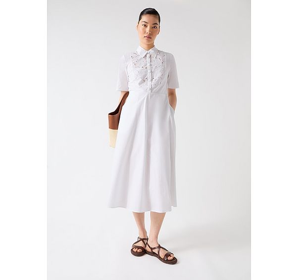 l.k. bennett Grace White Cotton Embroidered Lace Panel Bib Dress