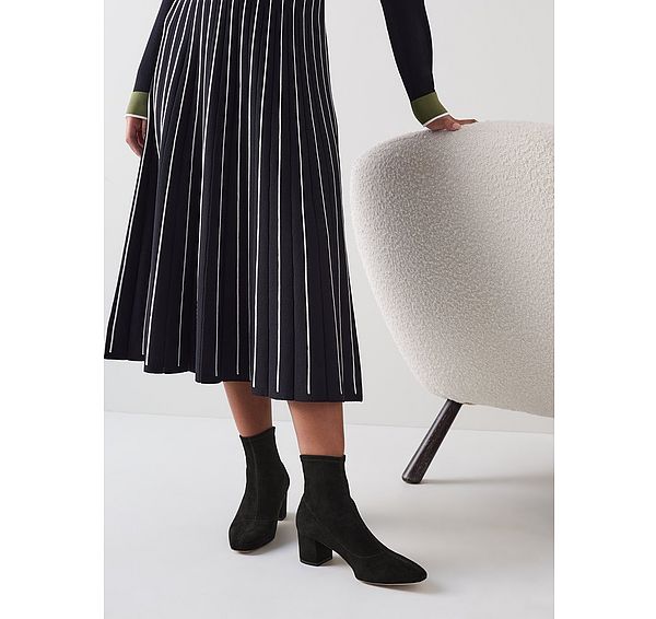 l.k. bennett Grove Black Leather Low Block Stretch Ankle Boots