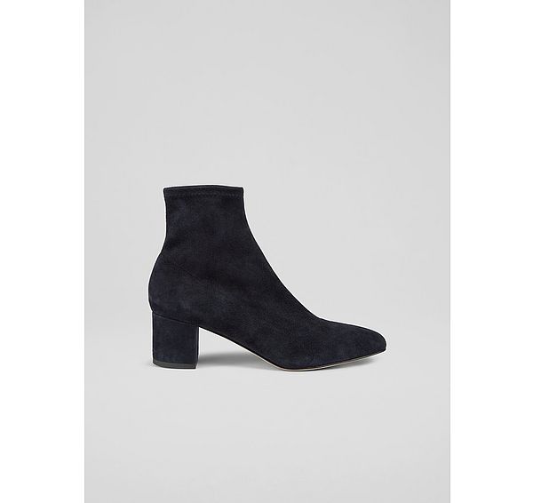 l.k. bennett Grove Navy Suede Low Block Stretch Ankle Boots