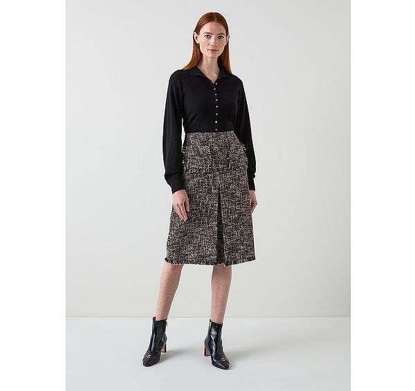 l.k. bennett Gwen Black And Red Tweed Cotton Midi Skirt
