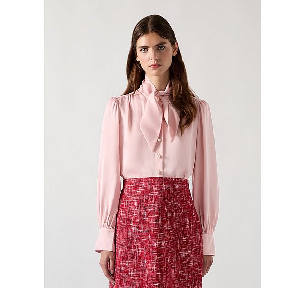 l.k. bennett Hall Pink Viscose Crepe Tie Neck Blouse