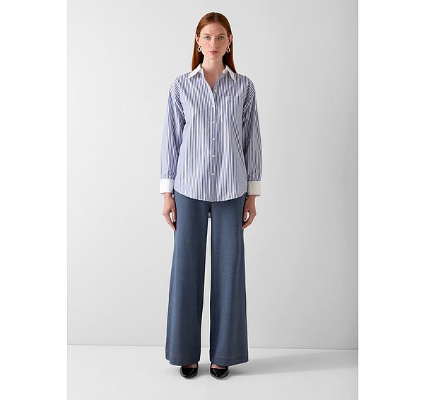 l.k. bennett Hally White and Blue Stripe Print Cuff and Collar Shirt