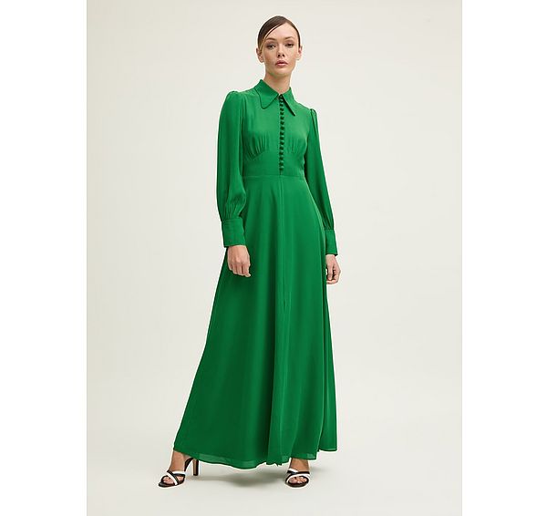 l.k. bennett Harley Green Crepe Maxi Dress With Button Front