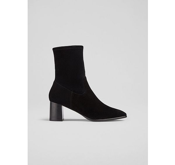 l.k. bennett Harp Black Leather Block Heel Stretch Ankle Boot