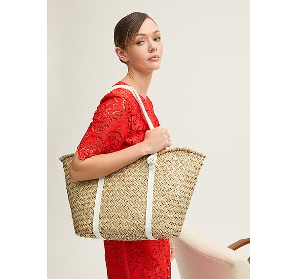 l.k. bennett Harper Natural & White Straw Classic Beach Tote Bag