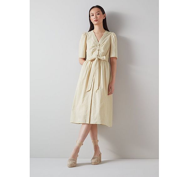 l.k. bennett Hendrick Beige and Silver Stripe Cotton Dress